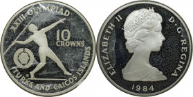 Weltmünzen und Medaillen, Turks und Caicos Inseln / Turks and Caicos Islands. "1984 Sommerolympiade, Los Angeles - Speerwerfer". 10 Crowns 1984. 23,28...