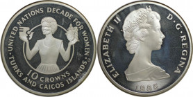 Weltmünzen und Medaillen, Turks und Caicos Inseln / Turks and Caicos Islands. Vereinigte Nationen, Jahrzehnt für die Frauen. 10 Crowns 1985. 23,28 g. ...