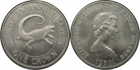 Weltmünzen und Medaillen, Turks und Caicos Inseln / Turks and Caicos Islands. 25 Jahre WWF - Leguan. 1 Crown 1988. Kupfer-Nickel. KM 64. Stempelglanz