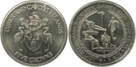 Weltmünzen und Medaillen, Turks und Caicos Inseln / Turks and Caicos Islands. Olympische Spiele Barcelona & Albertville. 5 Crowns 1992. Kupfer-Nickel....
