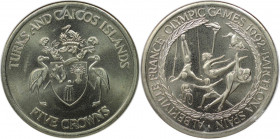 Weltmünzen und Medaillen, Turks und Caicos Inseln / Turks and Caicos Islands. Olympische Spiele Barcelona & Albertville. 5 Crowns 1992. Kupfer-Nickel....