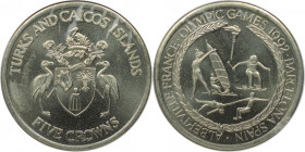 Weltmünzen und Medaillen, Turks und Caicos Inseln / Turks and Caicos Islands. Olympische Spiele Barcelona & Albertville. 5 Crowns 1992. Kupfer-Nickel....