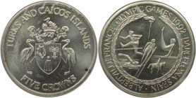 Weltmünzen und Medaillen, Turks und Caicos Inseln / Turks and Caicos Islands. Olympische Spiele Barcelona & Albertville. 5 Crowns 1992. Kupfer-Nickel....