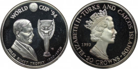 Weltmünzen und Medaillen, Turks und Caicos Inseln / Turks and Caicos Islands. FIFA Fussball-Weltmeisterschaft, USA 1994 - Jules Rimet Trophy. 20 Crown...