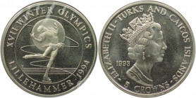 Weltmünzen und Medaillen, Turks und Caicos Inseln / Turks and Caicos Islands. "1994 Lillehammer Winter Olympics - Eiskunstlauf". 5 Crowns 1993. Kupfer...