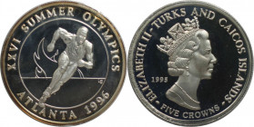 Weltmünzen und Medaillen, Turks und Caicos Inseln / Turks and Caicos Islands. Olympischen Spiele 1996 in Atlanta - Sprinter. 5 Crowns 1995. 10,0 g. 0....