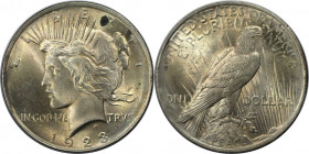 Weltmünzen und Medaillen, Vereinigte Staaten / USA / United States. "Peace Dollar". 1 Dollar 1923. Silber. KM 150. Vorzüglich-stempelglanz