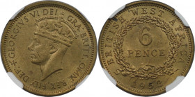 Weltmünzen und Medaillen, Westafrika / Western African. Britisch-Westafrika. George VI. 6 Pence 1952. Nickel-Messing. KM 31. NGC MS 62