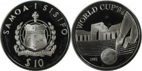 Weltmünzen und Medaillen, Western Samoa. "Fussball WM USA 1994". 10 Tala 1992. 31,86 g. 0.925 Silber. 0.95 OZ. KM 89. Polierte Platte