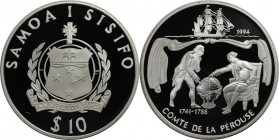 Weltmünzen und Medaillen, Western Samoa. "Comte De La Perouse". 10 Tala 1994. 31,47 g. 0.925 Silber. 0.93 OZ. KM 102. Polierte Platte