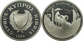 Weltmünzen und Medaillen, Zypern / Cyprus. 25. Jahrestag des World Wildlife Fund - Mufflon. 1 Pound 1986. 28,28 g. 0.925 Silber. 0.84 OZ. KM 59a. Poli...