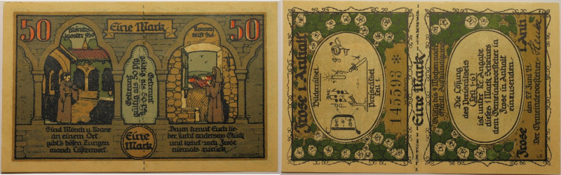 Banknoten, Deutschland / Germany. Notgeld, Frose in Anhalt. 2 x 50 Pfennig = 1 M...