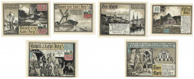 Banknoten, Deutschland / Germany, Lots und Sammlungen. Schleswig-Holstein, Kirchspielsgemeinde Burg. 50 Pfennig, 1 - und 2 Mark 1916 Notgeld. Lot von ...
