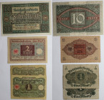 Banknoten, Deutschland / Germany, Lots und Sammlungen. 2 x 1 Mark, 2 Mark, 10 Mark 1920. Pick 58, 60, 67. Lot von 4 Banknoten. II-IV