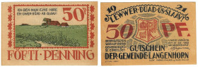 Banknoten, Deutschland / Germany, Lots und Sammlungen. Langenhorn. 50 Pfennig 1921. Notgelg. Kassenfrisch