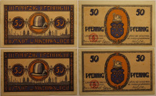 Banknoten, Deutschland / Germany, Lots und Sammlungen. Notgeld Luckenwalde. Stadtwappen, Hut und Stadtmotiv. 2 x 50 Pfennig 1921. G/M 817.1. Lot von 2...