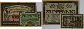 Banknoten, Deutschland / Germany, Lots und Sammlungen. Notgeld Lingen Stadt. 10, 75 Pfennig 1921. Mehl 803.3. Lot von 2 Banknoten. II-III