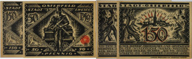 Banknoten, Deutschland / Germany, Lots und Sammlungen. Notgeld Osterfeld in Westfalen. 50, 150 Pfennig 1921. Grabowski/Mehl 1033.1. Lot von 2 Banknote...