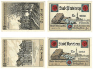 Banknoten, Deutschland / Germany, Lots und Sammlungen. Notgeld Perleberg. 2 x 50 Pfennig 1921. Lot von 2 Banknoten. Kassenfrisch