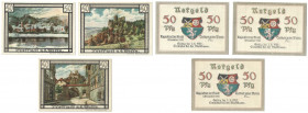 Banknoten, Deutschland / Germany, Lots und Sammlungen. Treffurt. 3 x 50 Pfennig 1921. Lot von 3 Banknoten. Notgeld. Kassenfrisch