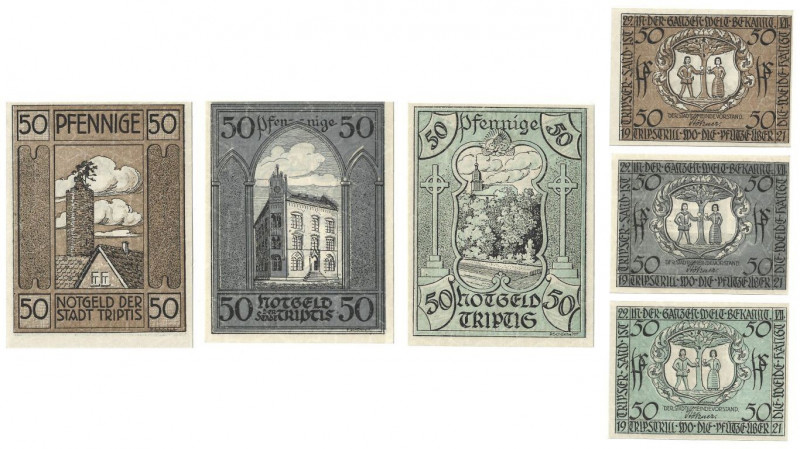 Banknoten, Deutschland / Germany, Lots und Sammlungen. Triptis. 3 x 50 Pfennig 1...