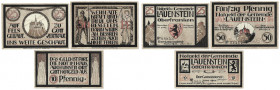 Banknoten, Deutschland / Germany, Lots und Sammlungen. Lauenstein Oberfranken 10, 25, 50 Pfennig 1921. Lot von 3 Banknoten. Notgeld. Kassenfrisch