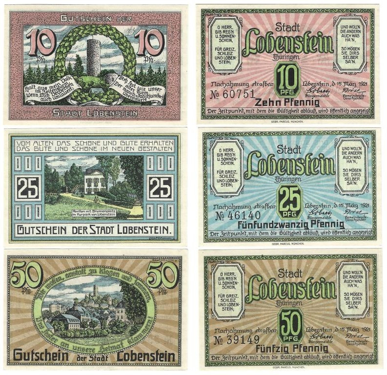 Banknoten, Deutschland / Germany, Lots und Sammlungen. Stadt Lobenstein 10, 25, ...