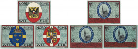 Banknoten, Deutschland / Germany, Lots und Sammlungen. Musterschau Lübeck 3 x 50 Pfennig 1921. Lot von 3 Banknoten. Notgeld. Kassenfrisch