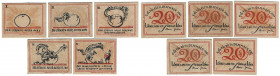 Banknoten, Deutschland / Germany, Lots und Sammlungen. Stadt Lübeck. 5 x 20 Pfennig 1921. Lot von 5 Banknoten. Notgeld. Kassenfrisch