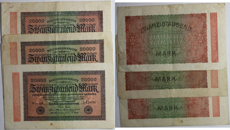 Banknoten, Deutschland / Germany, Lots und Sammlungen. Reichsbanknote. 3 x 20 00...