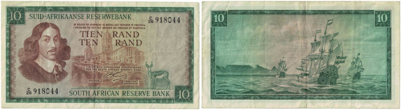 Banknoten, Südafrika / South Africa. 10 Rand 1966. Erste Zeilen mit Bankname und...