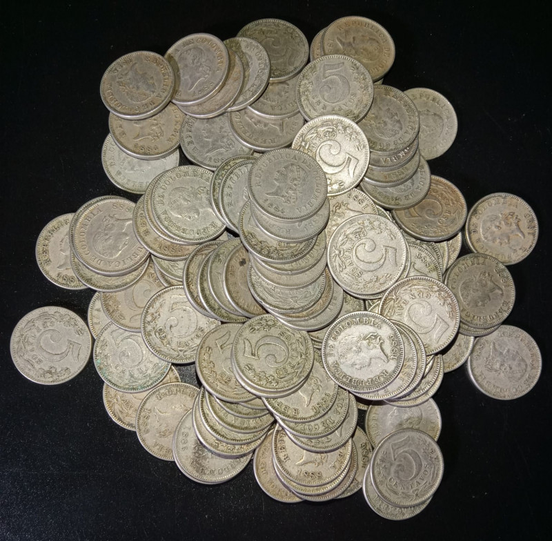 Colombia 100 Pieces. 5 Centavos 1886 & 1888 Liberty Head Struck in England Rare,...