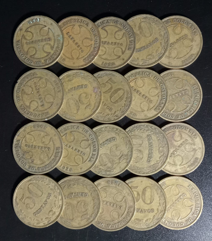 Colombia 20 Pieces. LAZARETO 50 Centavos 1928 Leper Colony, Leper Coinage 1901-1...