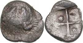 Bosporus Kingdom, Pantikapaion AR hemiobol (Circa 470-460 BC)
0.34 g. 7mm. XF/XF Lion head facing / Quadripartite incuse square, pellet in two segment...