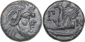 Bosporus Kingdom, Pantikapaion Æ tetrachalcon (Circa 345-310 BC)
7.06 g. 20mm. XF/XF Bearded head of Pan to right / Forepart of griffin to left, Π-Α-Ν...