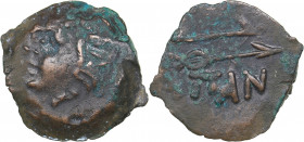 Bosporus Kingdom, Pantikapaion Æ obol (Ca. 275-245 BC)
2.63 g. 18mm. AU/AU Perisad II., 284-245 BC. Wreathed head of satyr left / Bow and arrow; ΠΑΝ b...