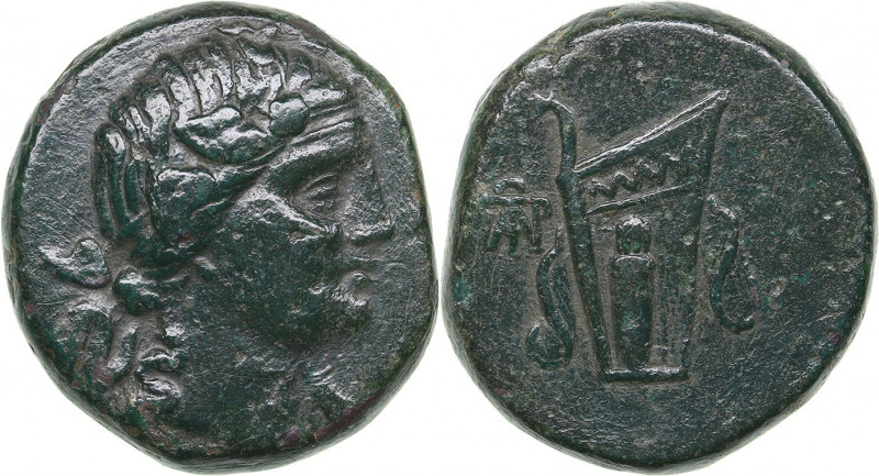 Bosporus Kingdom, Pantikapaion Æ obol (81-65 BC)
16.71 g. 25mm. F/F Dionysos hea...