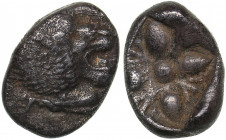 Ionia - Miletos AR Diobol - (circa 520-450 BC)
1.08 g 11mm. XF/XF Forepart of roaring lion to right. / Stellate pattern within incuse square.