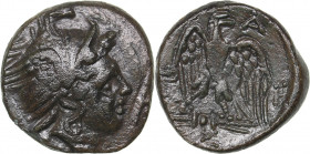 Macedonian Kingdom AE - Philip V (221-179 BC)
3.93 g. 18mm. VF/XF Helmeted head of Perseus right/ B - A, Eagle standing left on thunderbolt, head righ...