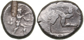 Pamphylia - Aspendos AR Stater - (circa 465-430 BC)
10.82 g. 22mm. VF/VF Hoplite advancing to right, holding shield and spear / Triskeles; EΣ above; a...