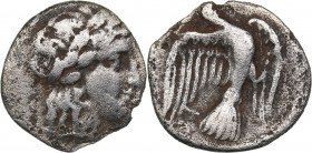Peloponnesos, Sikyonia - Sikyon AR Obol (circa 370-330 BC)
0.73 g. 12mm. F/VF Laureate head of Apollo right./ Dove flying right. Slg. BCD Peloponnesos...