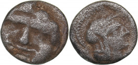 Pisidia - Selge AR Obol - (circa 350-300 BC)
0.83 g. 10mm. VF/VF Facing Gorgoneion / Helmeted head of Athena to right.