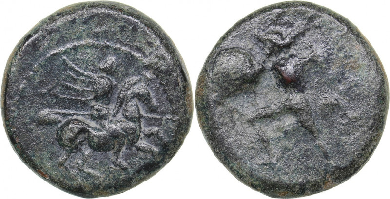Thessaly - Pelinna Æ (4th century BC)
2.50 g. 15mm. F/F Horseman right / Warrior...