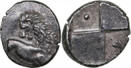 Thrace, Chersonese - Chersonesos AR Hemidrachm (circa 400-350 BC)
2.44 g. 14mm. AU/AU Forepart of lion right, head left.