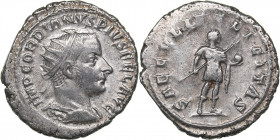 Roman Empire Antoninianus - Gordian III (238-244 AD)
5.56 g. 22mm. AU/XF Mint luster! IMP GORDIANVS PIVS FEL AVG/ SAECVLI FELICITAS