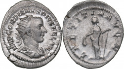 Roman Empire Antoninianus - Gordian III (238-244 AD)
3.68 g. 25mm. AU/AU Mint luster. IMP GORDIANVS PIVS FEL AVG/ LAETITIA AVG N