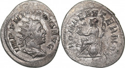 Roman Empire Antoninianus - Philip the Arab (244-249 AD)
4.20 g. 24mm. AU/AU Mint luster. IMP PHILIPPVS AVG / ROMAE AETERNAE