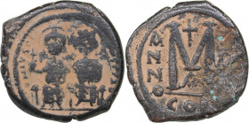 Byzantine - Constantinople Æ 40 Nummi - Justin II (565-578 BC)
14.80 g. 31mm. F/F DN IVSTI-NVS PP AVC. DOC I 94a