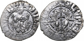 Armenia - Cilician Armenia AR Tram - Levon I (1198-1219)
3.05 g. UNC/UNC Mint luster. Levon seated facing on throne ornamented with lions, holding cro...