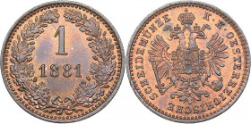 Austria 1 kreuzer 1881
3.27 g. UNC/UNC Mint luster. KM# 2186.